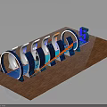 3D Structure With Multiple Circular Rings And Blue Number 5 On Wooden Base