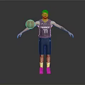 Basketball Player In Navy Blue Jersey With Memphis Number 77 Holding Basketball And Arms Outstretched