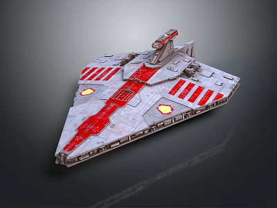 Sci Fi Warship With Gray Red Elements And Unique Design 3d model