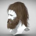 Man 3D Model Featuring Brown Long Hair Beard Gray Background And White Base 3d model