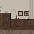 Modern Wooden Entryway and Side Cabinet with Vase Dried Branches Wall Art and Floor Lamp