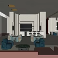 Modern Sales Office Interior With Comfortable Sofas Round Coffee Tables And Bar Counter