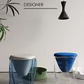 Modern Transparent Base Stools With Blue And White Padded Seats In Interior 3d model