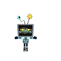 Game And Movie TV Shaped Robot Characters With Sun Planet Antennas Smiling Screen And Star Patterns