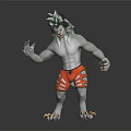 Fantasy Mythical Creature Character With Green Hair Gray Body And Orange Shorts