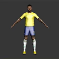 Man In Yellow Brazilian Football Jersey Blue Shorts With Number 10 Standing Against Dark Background