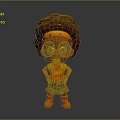Cartoon Character Featuring Brown Curly Hair Large Glasses Orange Top Green Skirt Red Boots