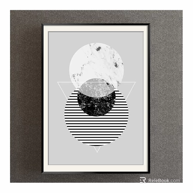 Abstract Geometric Wall Art With Circles Triangles Striped And Marble Texture 3d model