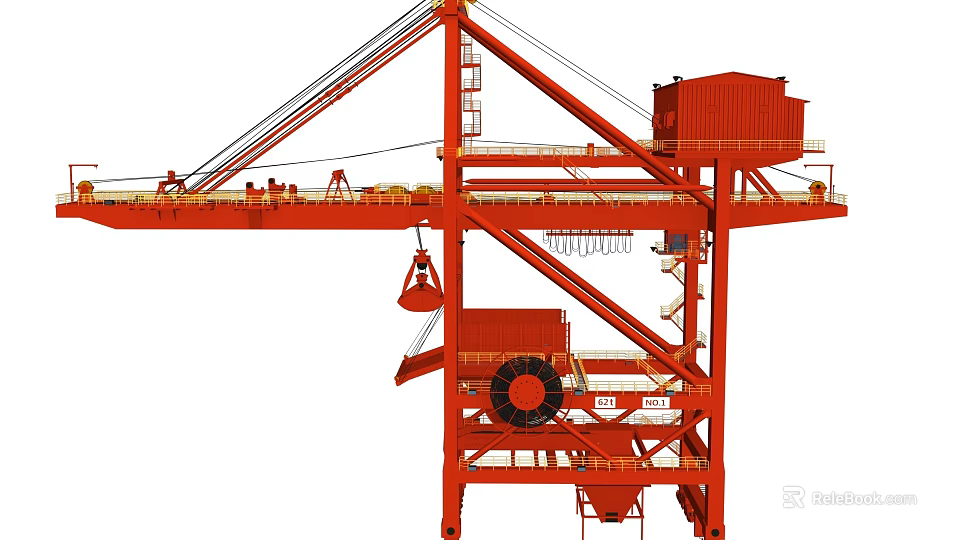 Red Industrial Crane Heavy Duty Lifting Equipment with Steel Structure and Hoist 3d model 