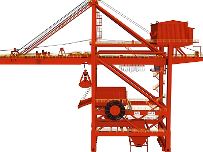 Red Industrial Crane Heavy Duty Lifting Equipment with Steel Structure and Hoist 3d model