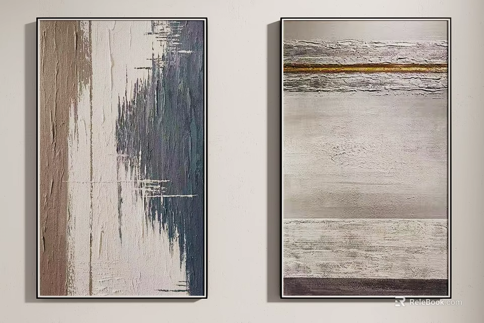 Two Abstract Paintings With Brown Blue Gray Gold And White Tones For Wall Decor 3d model 