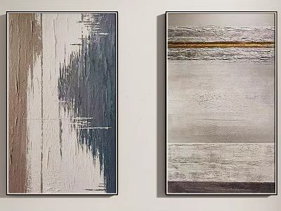 Two Abstract Paintings With Brown Blue Gray Gold And White Tones For Wall Decor 3d model