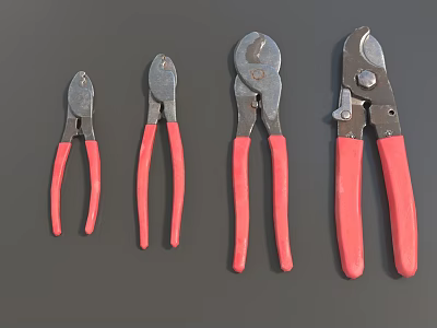 Essential Hardware Tools Various Types of Pliers with Red Handles for Professional Use 3d model