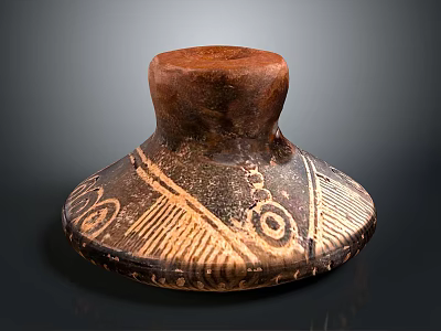 Ancient Clay Pottery Sculpture With Intricate Carved Patterns And Textured Surface 3d model