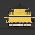 Traditional Two Story Building With Yellow Main Structure Gray Roof And Reflection