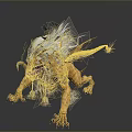 Mythical Creature With White Mane Yellow Body Horns And Spiked Tail