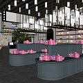 Store Interior With Display Counters Pink Gift Boxes And Hanging Lights 3d model