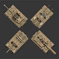 Four Sand Colored Tank Models With Cannons On Dark Reflective Background 3d model