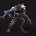 Fierce Fantasy Wolf Creature With Blue Wings Sharp Claws Headband And Muscular Body