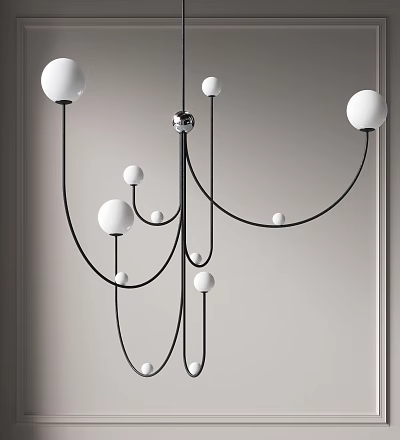 Modern Chandelier With Black Metal Frame And White Spherical Globes 3d model