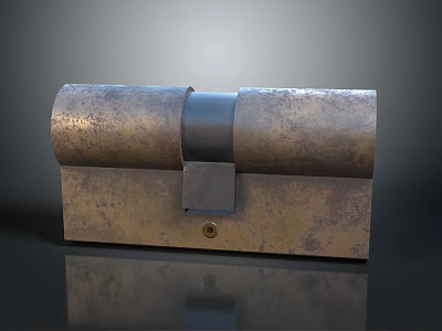 Rustic Metal Hardware Tool Lock Clasp With Cylindrical Design And Black Connector Base 3d model