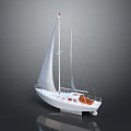 White Sailboat With White Sails And Orange Seats On Gray Background