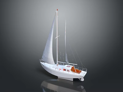 White Sailboat With White Sails And Orange Seats On Gray Background 3d model