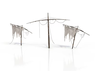 Outdoor Clothes Drying Racks With Hanging Fabric And Icicles In Winter 3d model
