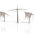 Outdoor Clothes Drying Racks With Hanging Fabric And Icicles In Winter