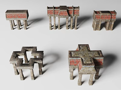 Architectural Scene Components With Brick Stone Arches Columns And Roof Designs 3d model