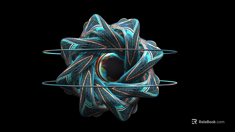 Modern Abstract Art Installation With Spiral Design Vibrant Teal And Central Spherical Element 3d model 