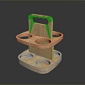 Wooden Multi Tiered Cup Holder With Handle And Circular Slots For Home Use