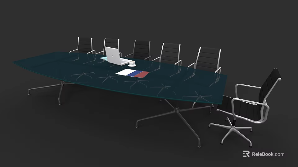 Modern Conference Room Interior With Glass Table Black Chairs And Laptop 3d model 