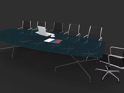 Modern Conference Room Interior With Glass Table Black Chairs And Laptop 3d model