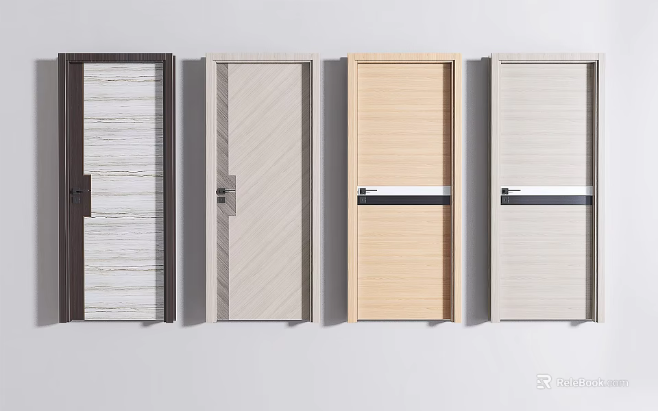 Various Modern Swing Door Designs With Different Wood Textures And Colors 3d model 