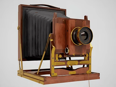 Vintage Large Format Wooden Bellows Camera Design Elements in Modern Smartphone Digital Products 3d model