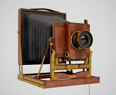 Vintage Large Format Wooden Bellows Camera Design Elements in Modern Smartphone Digital Products 3d model