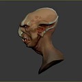 Fantasy Creature Head 3D Model With Sharp Ears Red Eyes And White Stripes