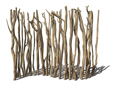 Natural Wooden Room Divider With Twig Like Branches For Home Decor 3d model