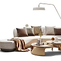 Elegant Modern Sectional Sofa With Plush Pillows Gold Coffee Tables And Floor Lamp