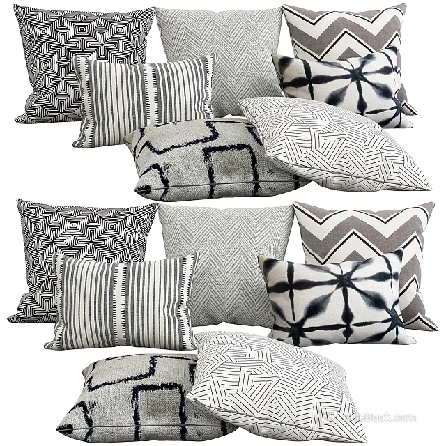 Modern Decorative Throw Pillows With Geometric Striped And Abstract Pattern Designs 3d model