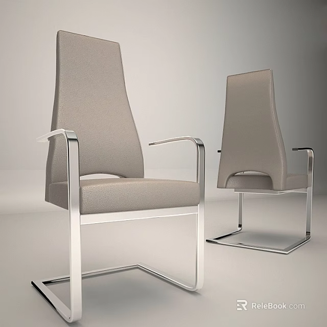 Modern Office Chair With Metal Frame Gray Leather Upholstery And Sleek Armrest Design 3d model 