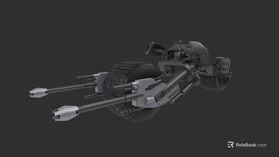 Futuristic 3D Model Motorcycle Featuring Mechanical Structure Large Tires And Weapon Like Arms 3d model 