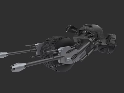 Futuristic 3D Model Motorcycle Featuring Mechanical Structure Large Tires And Weapon Like Arms 3d model