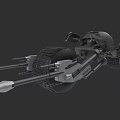 Futuristic 3D Model Motorcycle Featuring Mechanical Structure Large Tires And Weapon Like Arms