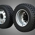 Heavy Duty Truck Tires with Deep Tread Pattern and Silver Rims