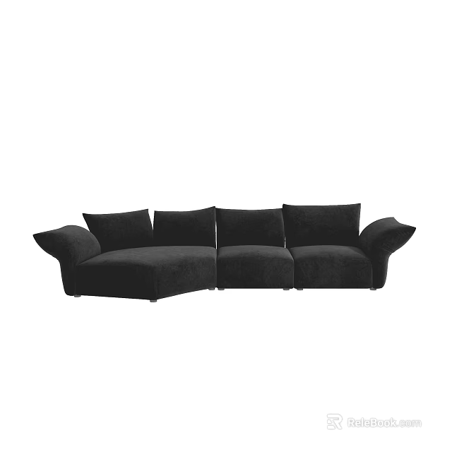 Black L Shaped Sectional Sofa With Modern Design And Comfortable Upholstered Cushions 3d model