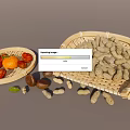 Fresh Red Dates Oranges And Peanuts In Bamboo Baskets With Scattered Chestnuts