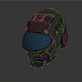 Futuristic Sci Fi Helmet With Mechanical Structure Transparent Visor And Red Blue Accents