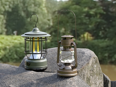 Outdoor retro lantern camping lamp outdoor atmosphere lamp portable lamp old-fashioned kerosene lamp tent lamp night market stall lamp 3d model